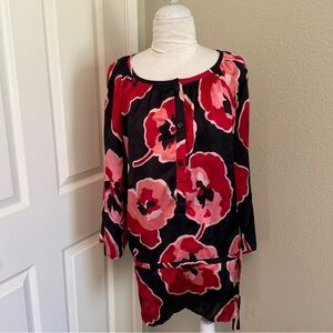 Outback Red XL Floral Red Poppy Tunic Blouse